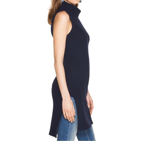 WHBM Textured Sleeveless Turtleneck Tabard Sweater Blue NWT $98 Size Medium - Picture 3 of 9